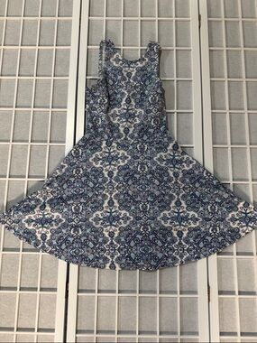 Aeropostale Blue and White Patterned Sleeveless Skater Dress